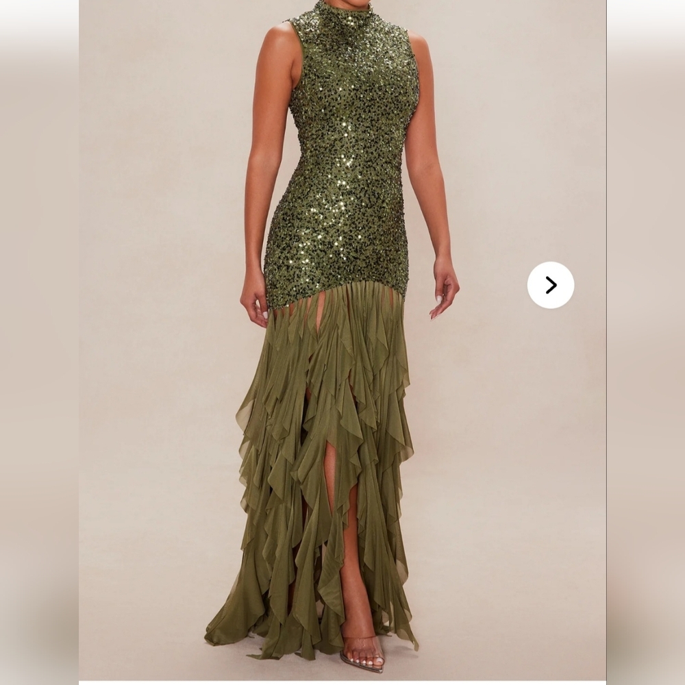 NEW: Fashion Nova Lavinia Sequin Gown - Olive